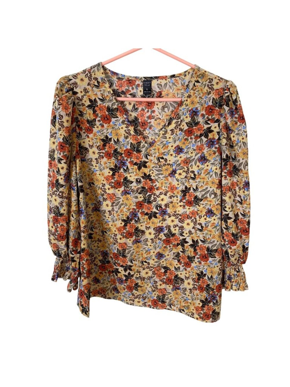 Womens V Neck Blouse Long Sleeve By Emery Rose XL Career Earth Tones